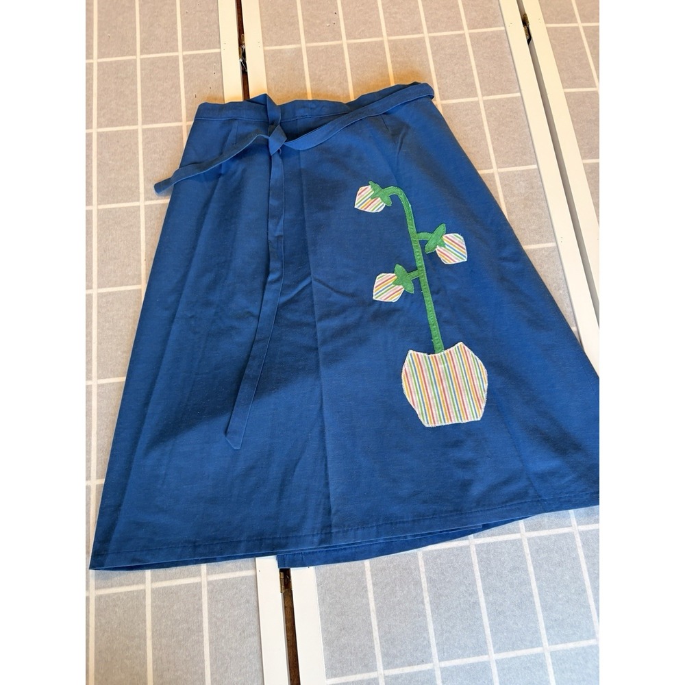 VTG 70s Handmade Denim Wrap Around Apron Skirt Stripe Flower‎ Strawberry Sz S/M